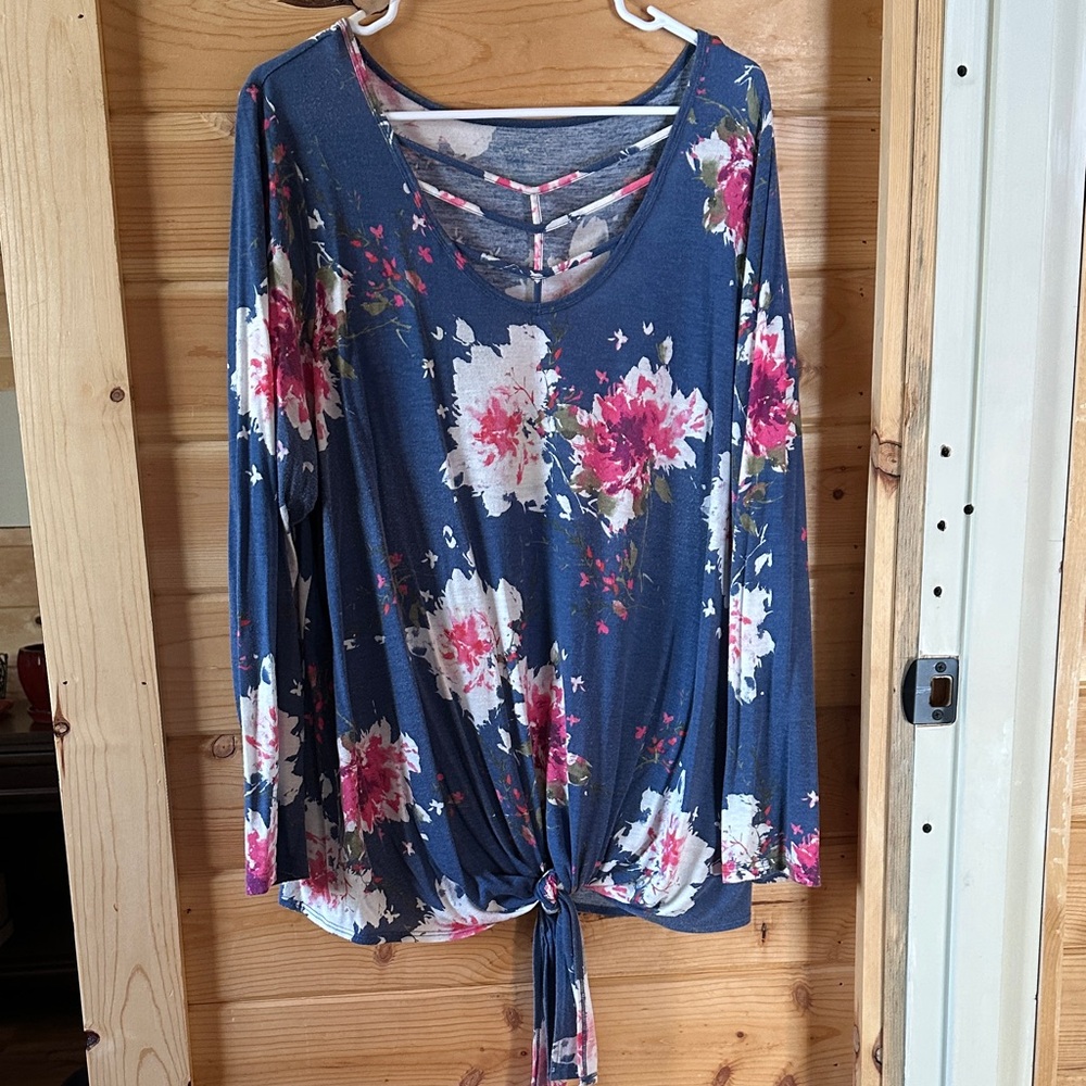 Floral Tie-Front Long Sleeve Top